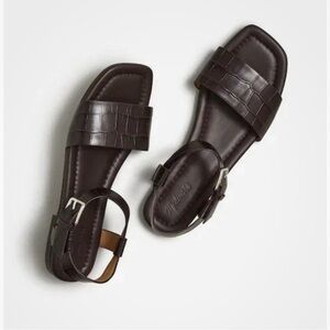 Madewell Dark Brown Croc-Embossed Leather Slingback Sandals